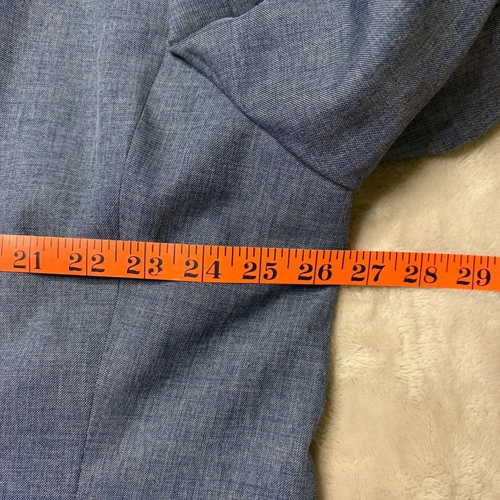 Chaps Blazer Sport Coat Jacket‎ Mens 50R Blue Chambray Polyester Preppy Classic